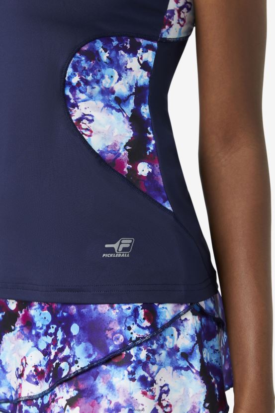estampado azul marino/azul marino FILA Camiseta sin mangas con cuello halter de pickleball fila navy print/navy 6L8PR22036
