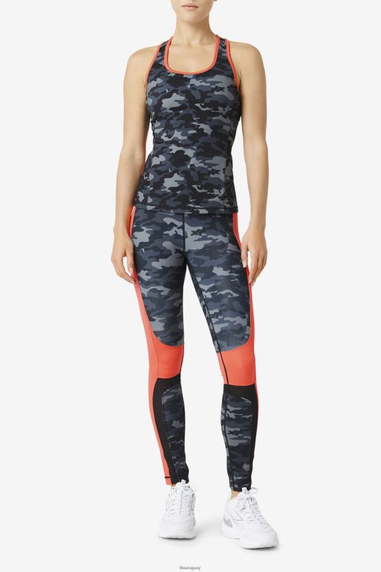 camuflaje oscuro/coral intenso/negro FILA legging forza color block fila dark camo/coral/black 6L8PR21976