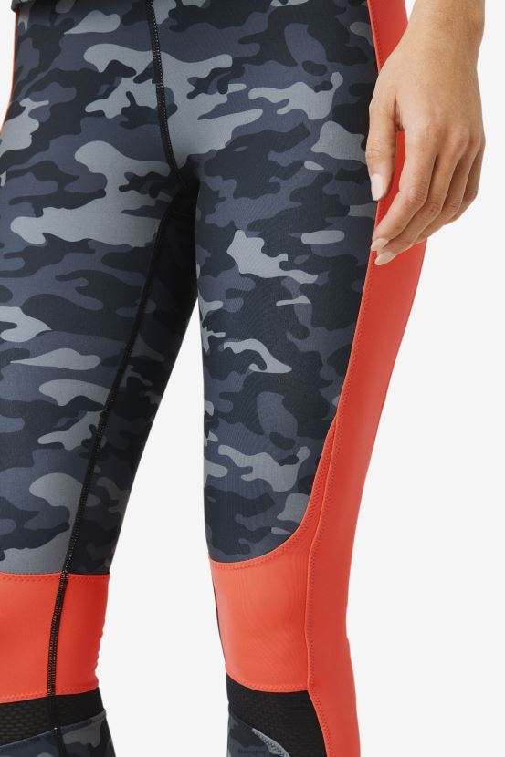camuflaje oscuro/coral intenso/negro FILA legging forza color block fila dark camo/coral/black 6L8PR21976